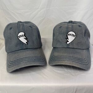 Soul Mates Embroidered Split Heart Dad Hats - Denim